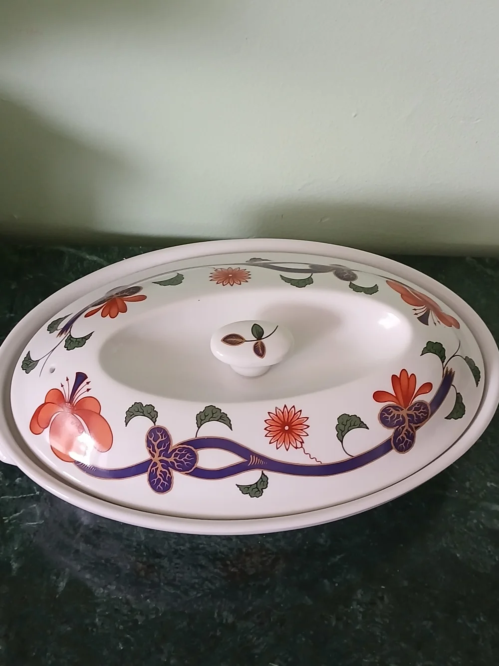 Royal Worcester White Covered Casserole with Orange Floral & Purple Vine Motif